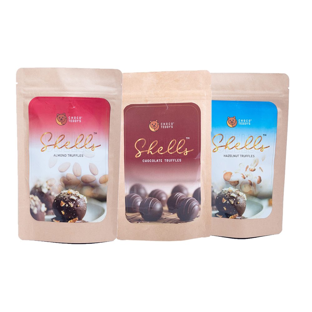 Choco Teddy's Shells Chocolate Truffles (18 Truffles) Pack of 3-306 g (Almond-Chocolate-Hazelnut)