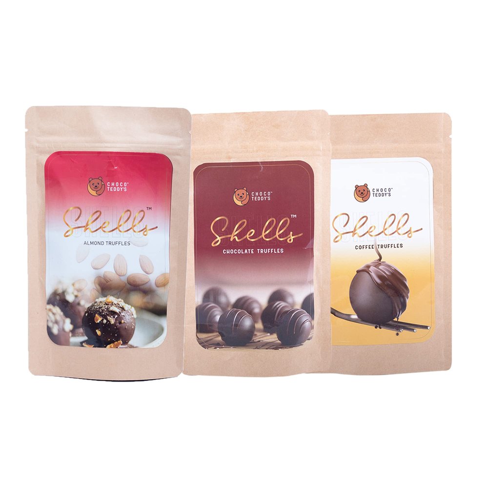 Choco Teddy's Shells Chocolate Truffles (18 Truffles) Pack of 3-306 g (Almond-Chocolate-Coffee)