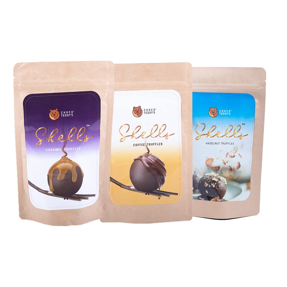 Choco Teddy's Shells Chocolate Truffles (18 Truffles) Pack of 3-306 g (Caramel-Coffee-Hazelnut)