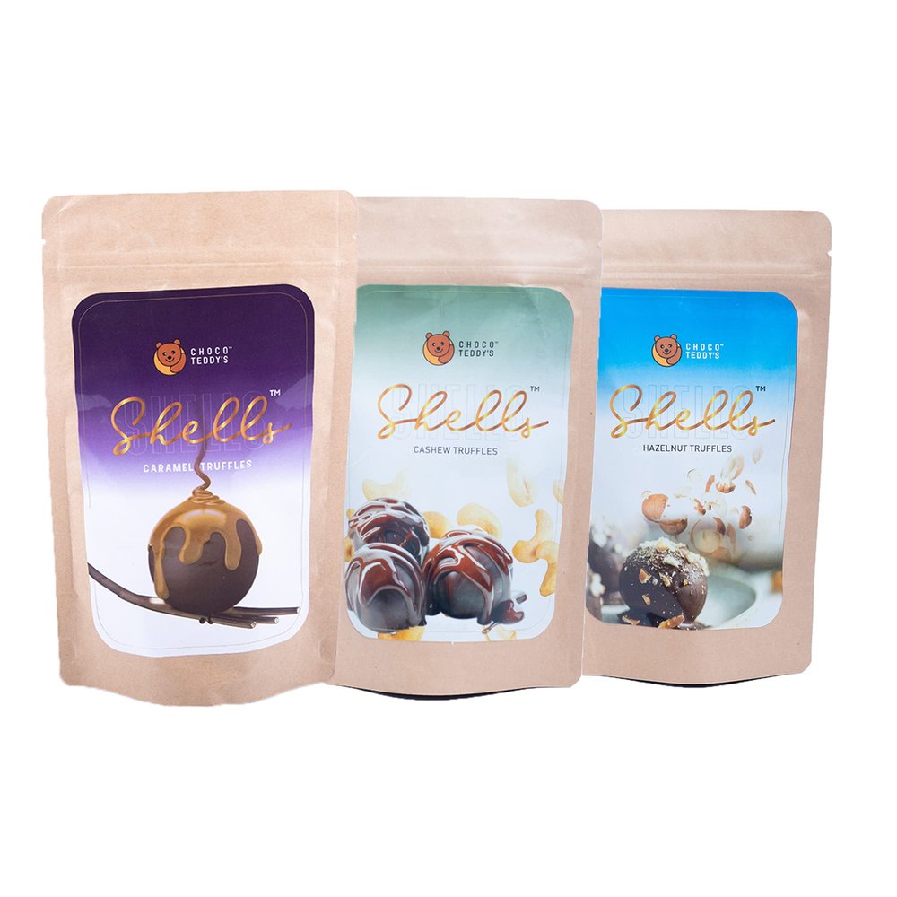 Choco Teddy's Shells Chocolate Truffles (18 Truffles) Pack of 3-306 g (Caramel-Cashew-Hazelnut)