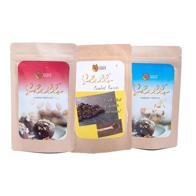 Choco Teddy's Shells Chocolate Truffles (18 Truffles) Pack of 3-306 g (Almond-Coated Raisins-Hazelnut)