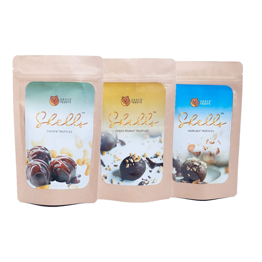Choco Teddy's Shells Chocolate Truffles (18 Truffles) Pack of 3-306 g (Cashew-Choco Peanut-Hazelnut)