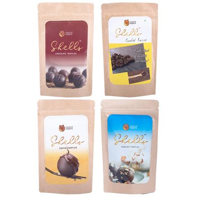 Choco Teddy's Shells Chocolate Truffles (24 Truffles) Pack of 4-408 g (Chocolate-Coated Raisins-Coffee-Hazelnut)