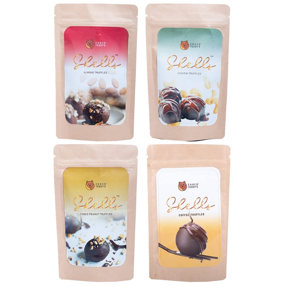 Choco Teddy's Shells Chocolate Truffles (24 Truffles) Pack of 4-408 g (Almond-Cashew-Choco Peanut-Coffee)
