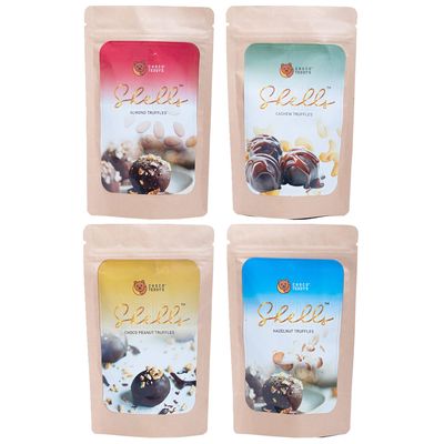 Choco Teddy's Shells Chocolate Truffles (24 Truffles) Pack of 4-408 g (Almond-Cashew-Choco Peanut-Hazelnut)