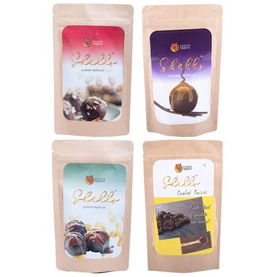 Choco Teddy's Shells Chocolate Truffles (24 Truffles) Pack of 4-408 g (Almond-Caramel-Cashew-Coated Raisins)