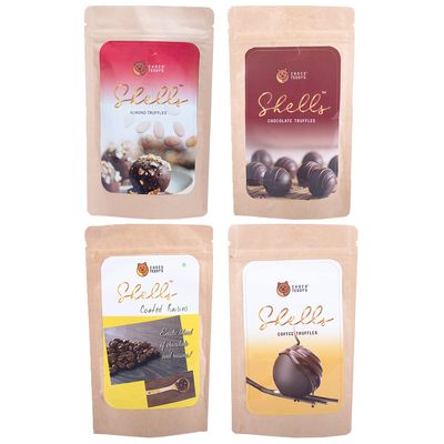 Choco Teddy's Shells Chocolate Truffles (24 Truffles) Pack of 4-408 g (Almond-Chocolate-Coated Raisins-Coffee)