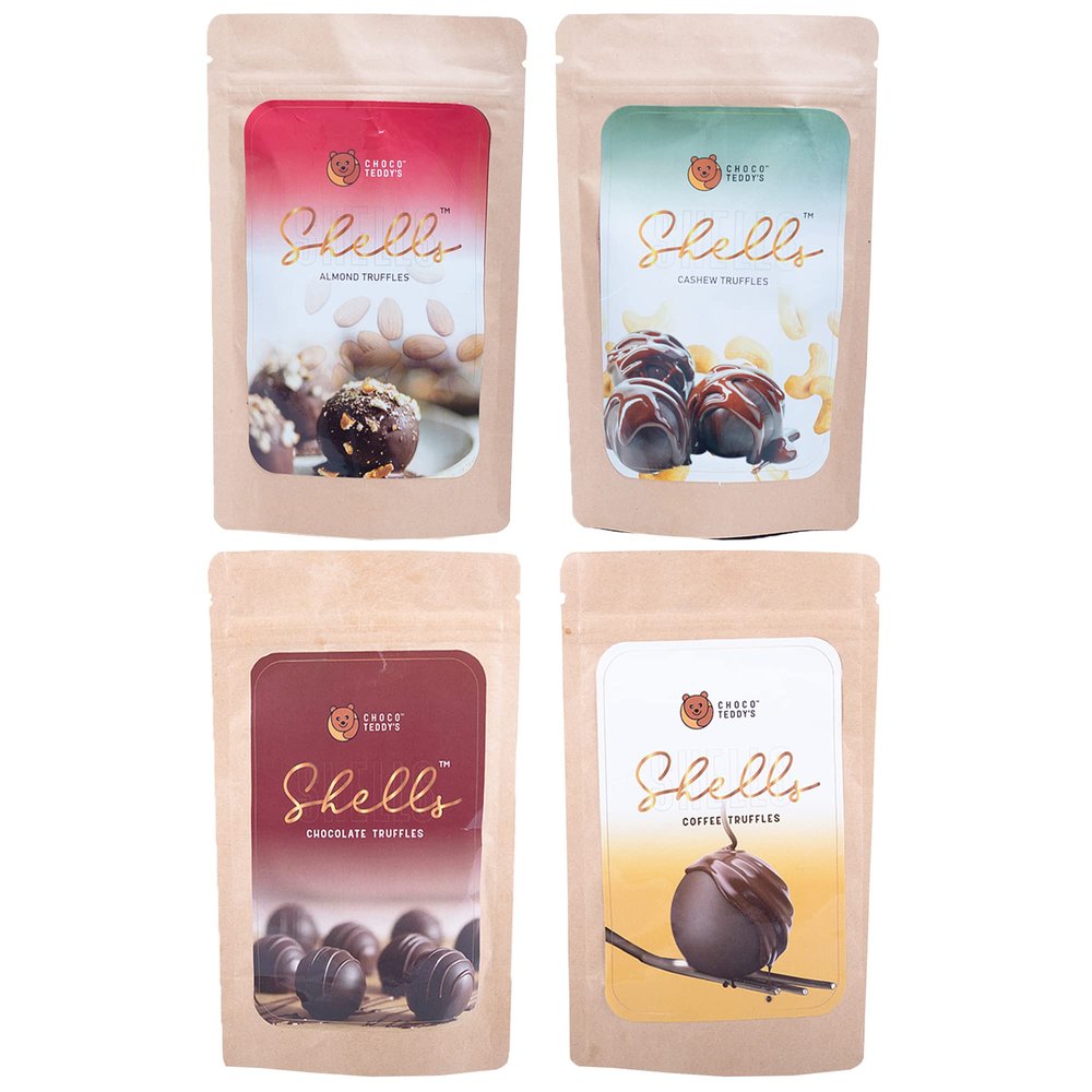 Choco Teddy's Shells Chocolate Truffles (24 Truffles) Pack of 4-408 g (Almond-Cashew-Chocolate-Coffee)