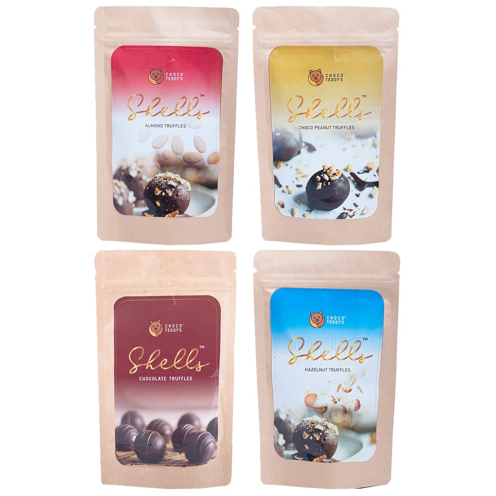 Choco Teddy's Shells Chocolate Truffles (24 Truffles) Pack of 4-408 g (Almond-Choco Peanut-Chocolate-Hazelnut)