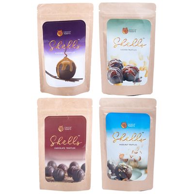 Choco Teddy's Shells Chocolate Truffles (24 Truffles) Pack of 4-408 g (Caramel-Cashew-Chocolate-Hazelnut)