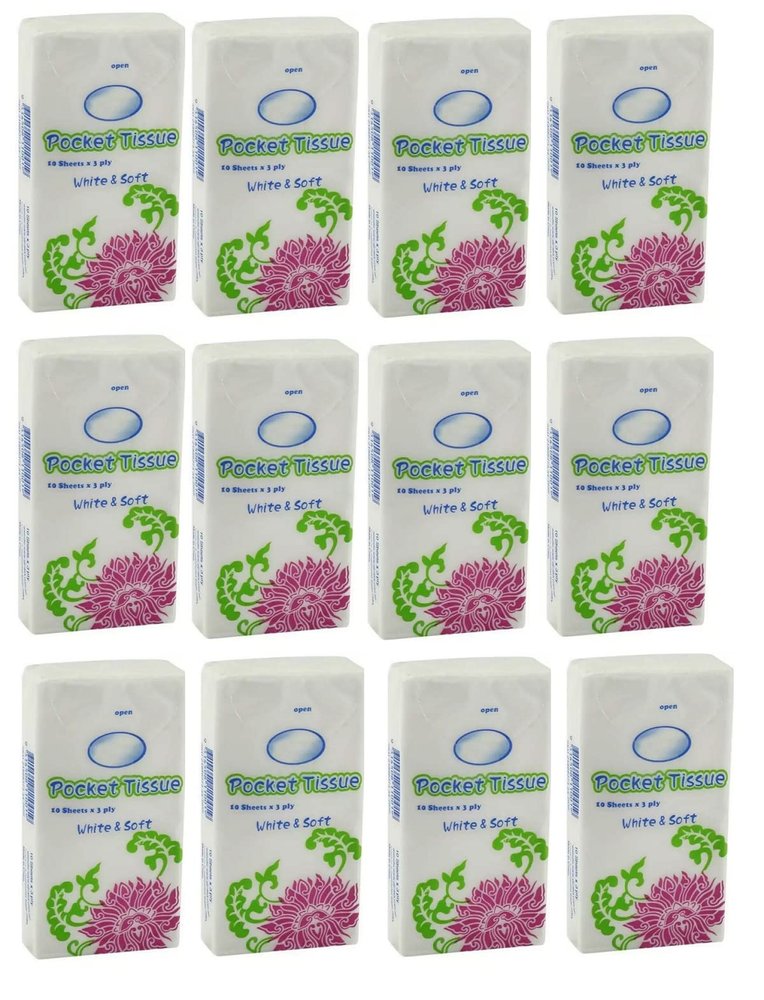 DOMUM Soft Pocket Tissue Packs, Disposable Tissue Paper Packets for Face, Women, Men, Kids, ETC (120 Sheets) - Pack of 12.