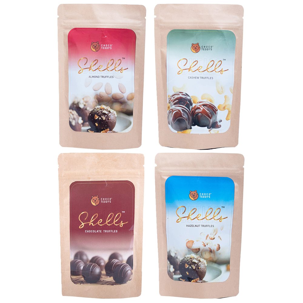 Choco Teddy's Shells Chocolate Truffles (24 Truffles) Pack of 4-408 g (Almond-Cashew-Chocolate-Hazelnut)