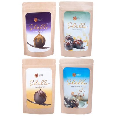 Choco Teddy's Shells Chocolate Truffles (24 Truffles) Pack of 4-408 g (Caramel-Cashew-Coffee-Hazelnut)