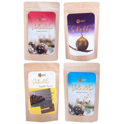 Choco Teddy's Shells Chocolate Truffles (24 Truffles) Pack of 4-408 g (Almond-Caramel-Coated Raisins-Hazelnut)