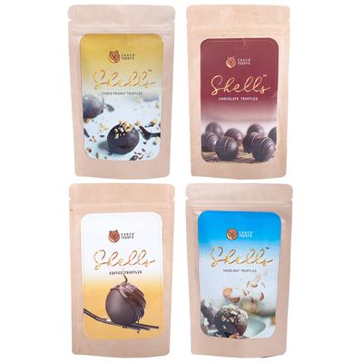 Choco Teddy's Shells Chocolate Truffles (24 Truffles) Pack of 4-408 g (Choco Peanut-Chocolate-Coffee-Hazelnut)