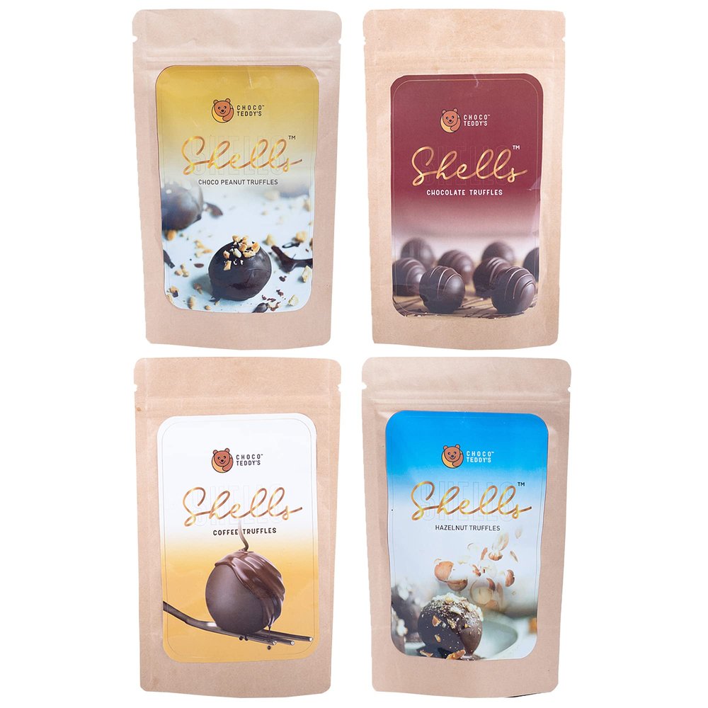 Choco Teddy's Shells Chocolate Truffles (24 Truffles) Pack of 4-408 g (Choco Peanut-Chocolate-Coffee-Hazelnut)