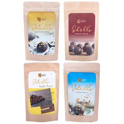 Choco Teddy's Shells Chocolate Truffles (24 Truffles) Pack of 4-408 g (Choco Peanut-Chocolate-Coated Raisins-Hazelnut)