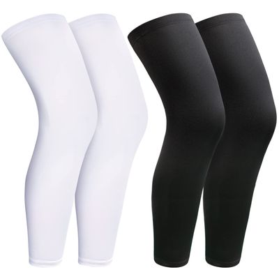 2Pairs Leg Sleeves,Full Leg Compression Sleeve,Compression Long Knee Sleeve,Sports Compression UV Long Leg Sleeves with Anti-slip Silicone Strips for Men Women Running Basketball(White&Black Small)