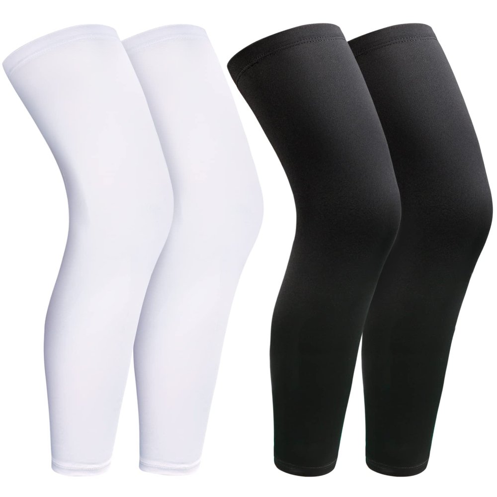 2Pairs Leg Sleeves,Full Leg Compression Sleeve,Compression Long Knee Sleeve,Sports Compression UV Long Leg Sleeves with Anti-slip Silicone Strips for Men Women Running Basketball(White&Black Small)