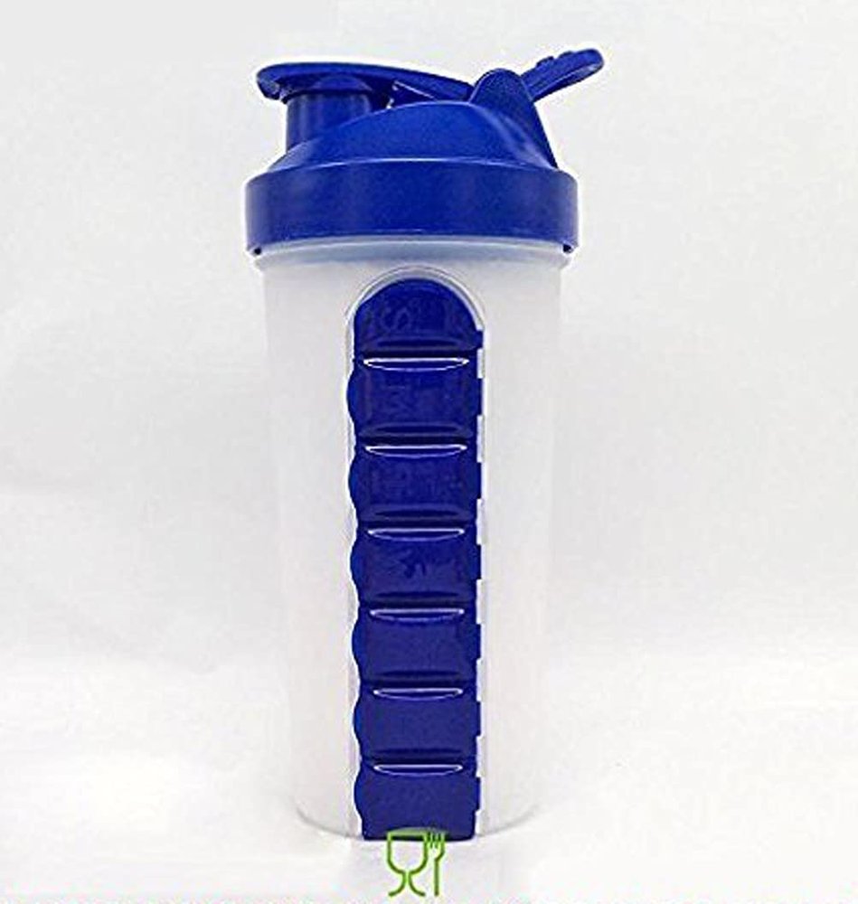 Eco Shopee SHOPPING SIMPLIFIED Pill Box Organizer with Water Bottle Weekly Seven Compartments with Drinking Bottle - (P 600) (Blue)