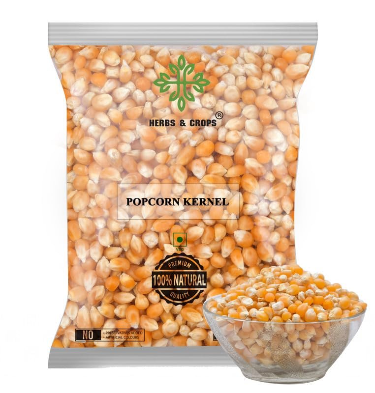 Herbs and Crops Popular Popcorn Kernels, 1kg (Ready to Pop, Makes Delicious and Crunchy pop Corn, Enjoy with Our Range of seasonings, Product of India, Ready to pop Butterfly Popcorn), 1 Kg