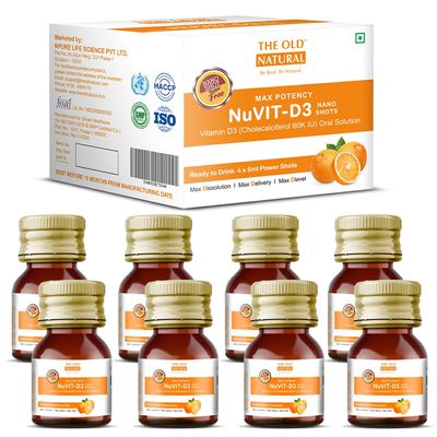 The Old Natural Nuvit D3 Vitamin D3 60000 Iu I Cholecalciferol Vitamin D3 Oil 60000 Iu Sugar Free Nano Shots I Once In A Week - 5Ml (Pack Of 8 Nano Shots - 40Ml)