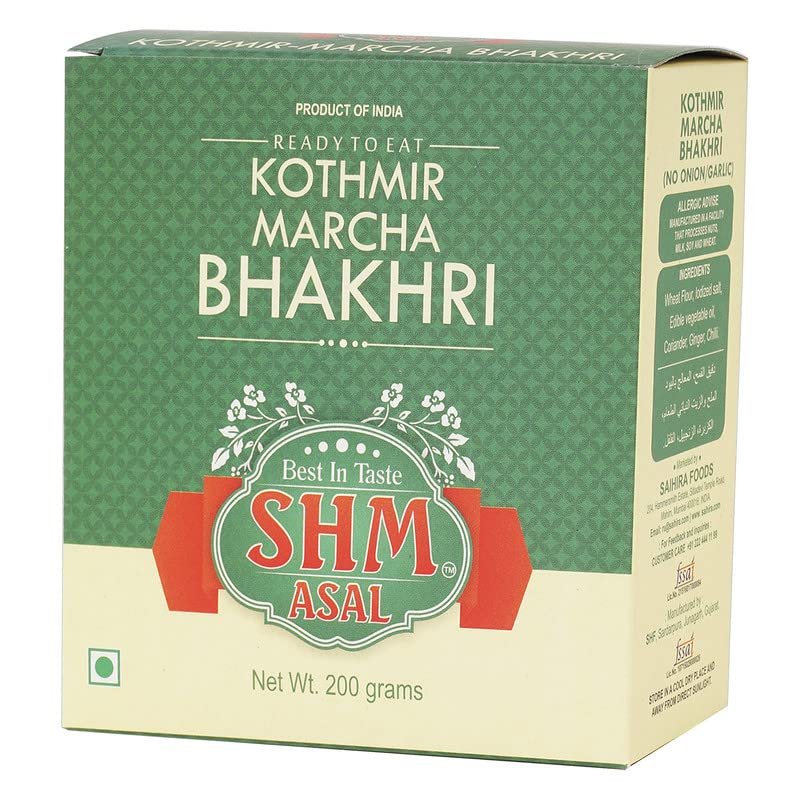 SHM ASAL Natural Organic 100% Pure Vegan Ready To Eat Baked Vacuum Packed Kothmir Marcha Bhakhri(Pack Of 2, 200grm)