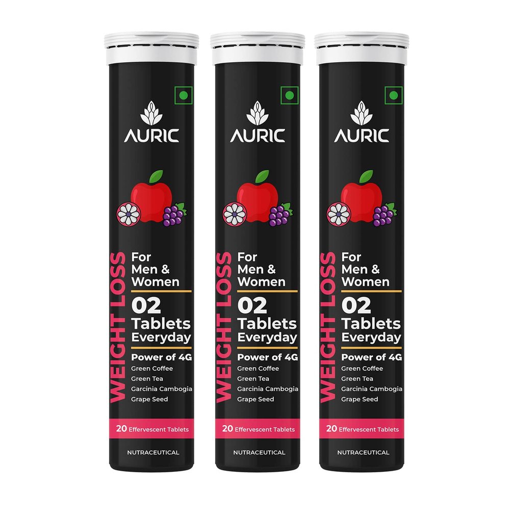 Auric Get Slim Effervescent | 60 Tablets Power of Green Coffee, Green Tea, Grape Seed & Garcinia Cambogia | For Men & Women