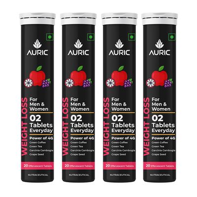 Auric Get Slim Effervescent | 80 Tablets Power of Green Coffee, Green Tea, Grape Seed & Garcinia Cambogia | For Men & Women