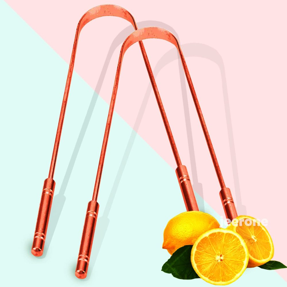 Copper Tongue Cleaner for Adults and Kids Fights Bad Breath Oral Care Tongue Cleaner, Easy to Use Travel Friendly- Pack of (2)