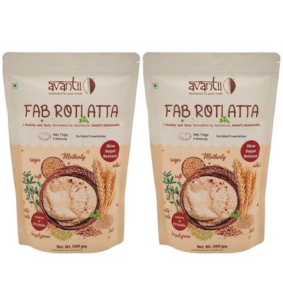 Avantii Diabetic Fab Roti Atta | Soft Fluffy Rotis | High In Protein and Fiber | Flour | Breakfast | Instant Mix | Healthy Breakfast | 100% Natural Ingredients Each - 500g Pack of 2