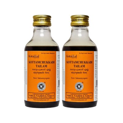 Kottakkal ayurveda Kottamchukkadi Tailam, Herbal Massage Oil for Wellness Naturally - Pack of 2 (200 ml Each)