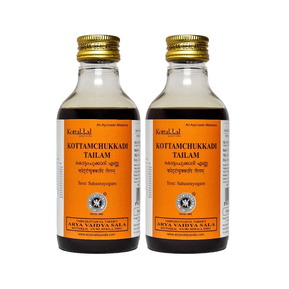Kottakkal ayurveda Kottamchukkadi Tailam, Herbal Massage Oil for Wellness Naturally - Pack of 2 (200 ml Each)