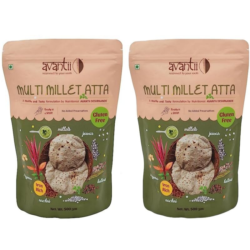 avantii reconnect to your roots Mulrigrain Atta/Multi Millet Atta 500G X 2(With Flour)|Gluten Free| Iron And Fiber RichIDiabetic Friendly 1Kg
