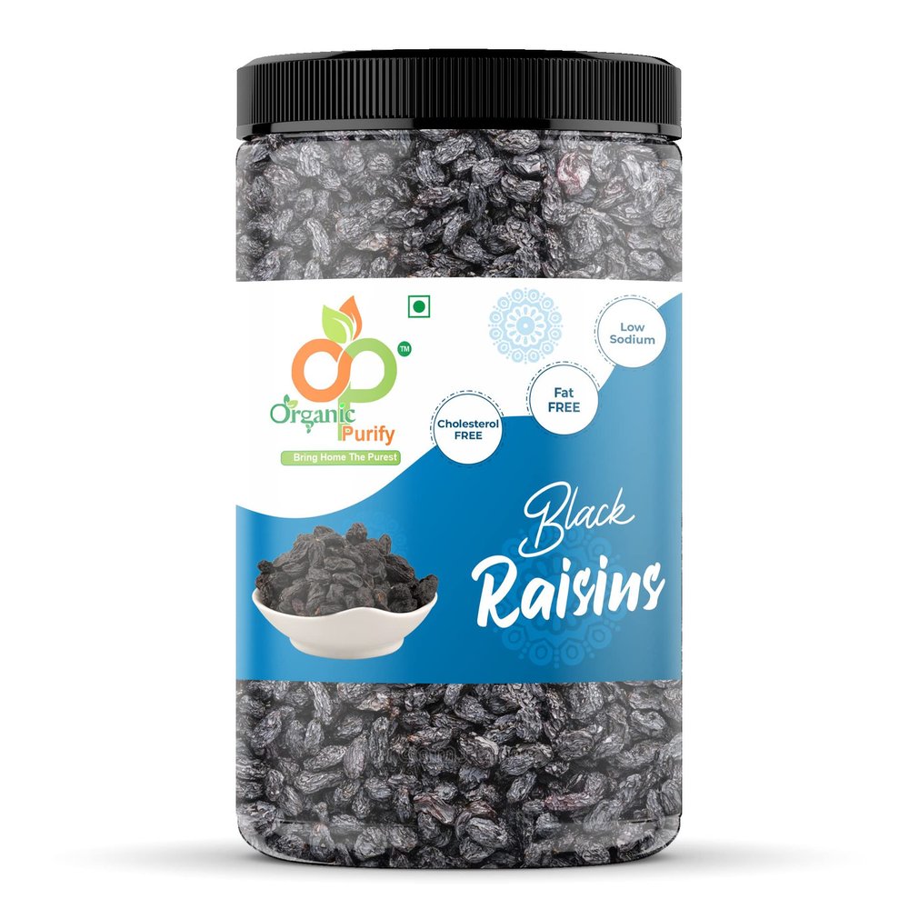 Organic Purify Afghani Seedless Black Raisins - 500GM Jar Pack | Naturally Sweet and 100% Organic | Perfect for Snacking, Baking, and Cooking
