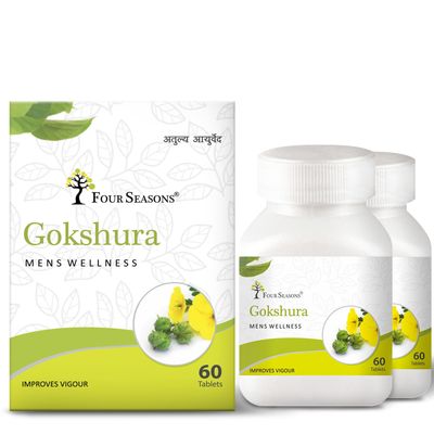 Four Seasons Gokshura Men's Wellness Tablets, 60 Tablets | Natural Ayurvedic Supplement for Daily Wellness | Improves vigour (2)