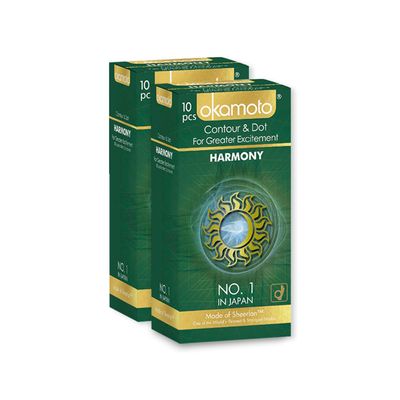 Okamoto Harmony Condom | Extra Dotted Condoms for Men | Contoured Dotted Condoms for Extra Simulation | (2 x 10s)