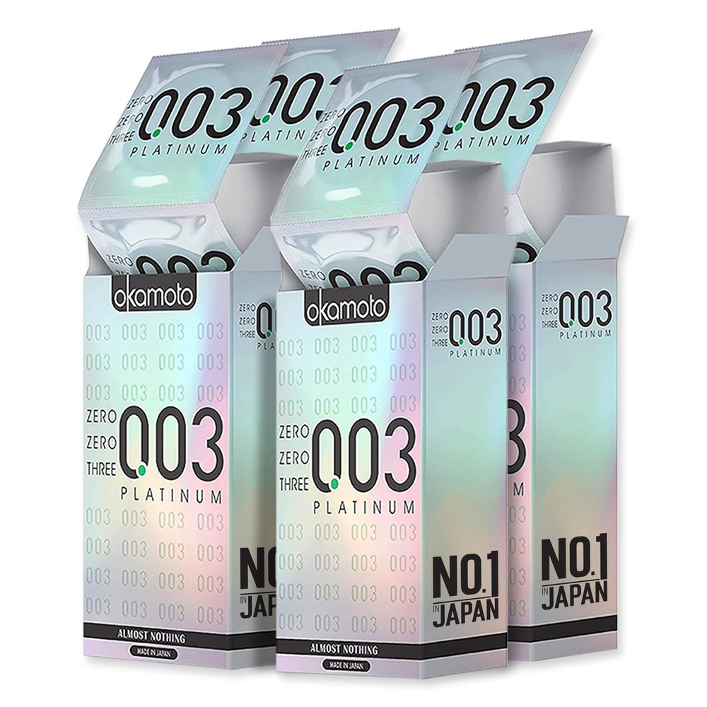 Okamoto Condom | Ultra Thin Condoms for Men | Thinnest Premium Japanese Condoms | Made In Japan | 0.03 mm thin | 003 Platinum (Pack of 4)