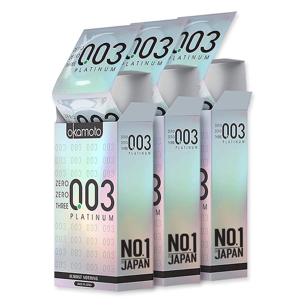 Okamoto Condom | Ultra Thin Condoms for Men | Thinnest Premium Japanese Condoms | Made In Japan | 0.03 mm thin | 003 Platinum (Pack of 3)