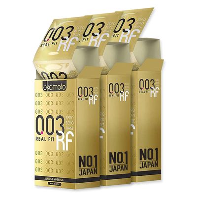 Okamoto Condom | Ultra Thin Condoms for Men | Thinnest Premium Snug Fit Condoms | Made In Japan | 0.03 mm thin | 003 Realfit (Pack of 3)