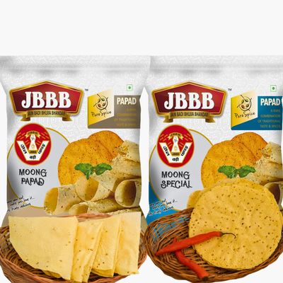 JBBB Moong Plain Indian Papad + Moong Special Papad 800g Masala Papad | Homemade Crispy Tasty Moong Papad for Daily Eating | Easy Digestive Mong Papad Combo (800 gm)