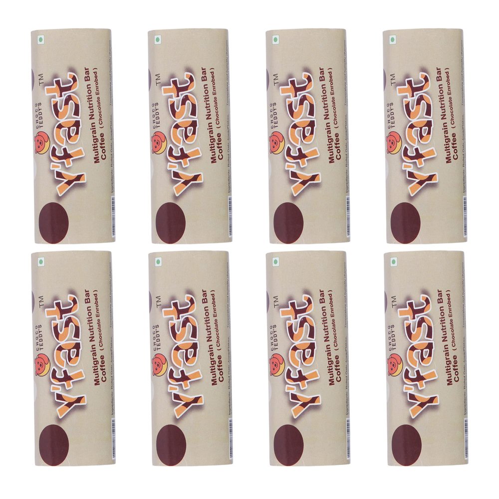 Choco Teddy's YFast Bars (8 Choco Bars) Multigrain Chocolate Bar Pack of 8-440 g (Coffee)