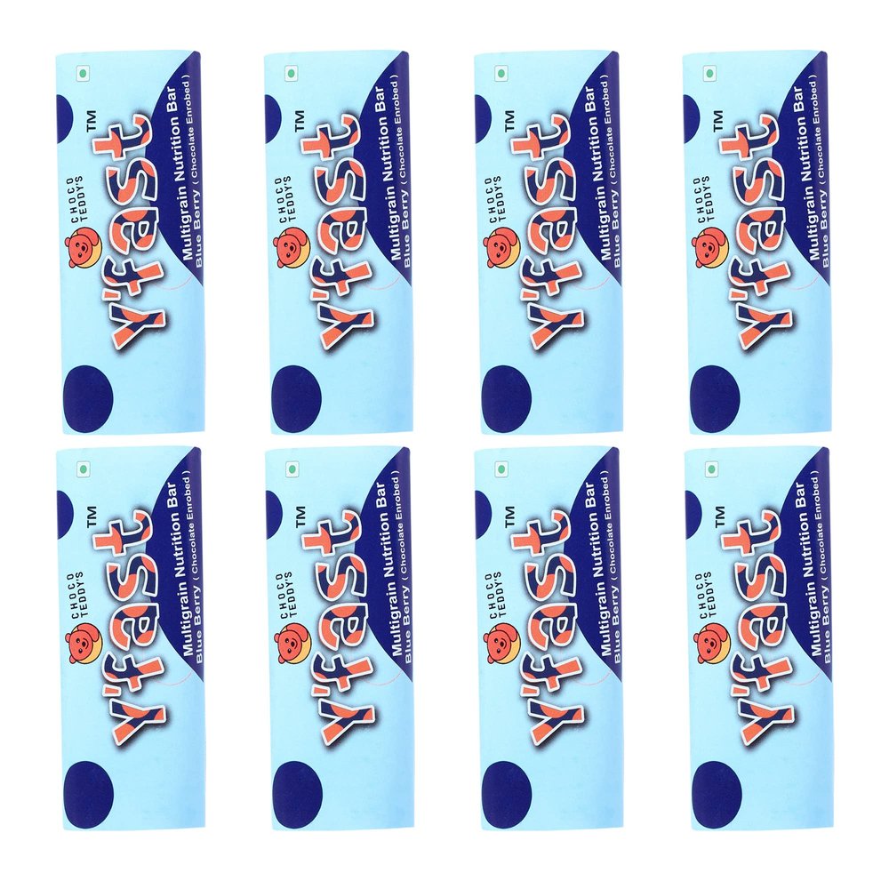 Choco Teddy's YFast Bars (8 Choco Bars) Multigrain Chocolate Bar Pack of 8-440 g (Blueberry)