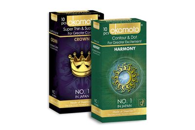 Okamoto Condoms | Crown - Ultra Thin Condoms for Male | Harmony - Dotted Condoms for Mens | Combo Pack (Pack of 2, 20 Counts)