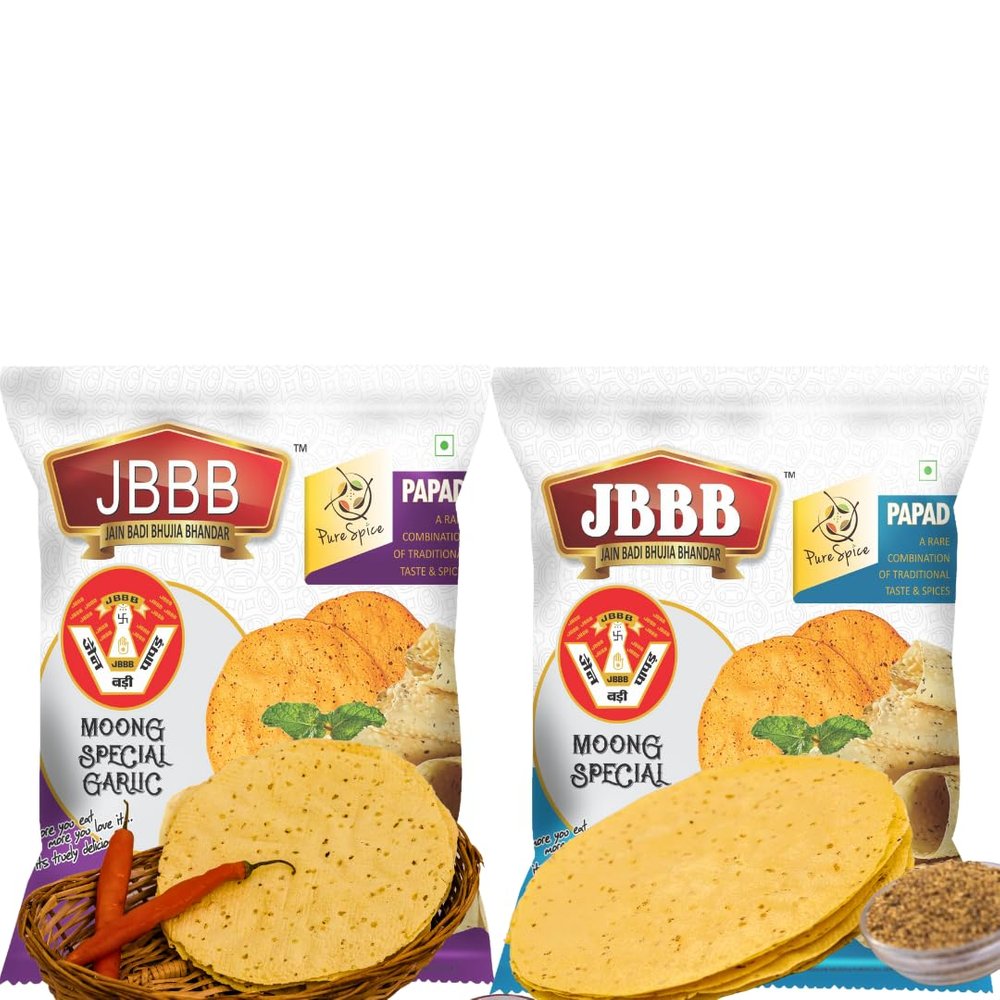 JBBB Moong Special Papad 400g + Moong Special Garlic Papad 400g Masala Papad | Homemade Crispy Tasty Moong Papad for Daily Eating | Easy Digestive Mong Papad Combo (800 gm)