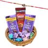 SFU E Com Assorted Chocolate Gift | Rakhi Chocolate for Brother | Designer Peacock Rakhi with Chocolates | Roli, Chawal, Chandan, Misri | 317 view 1