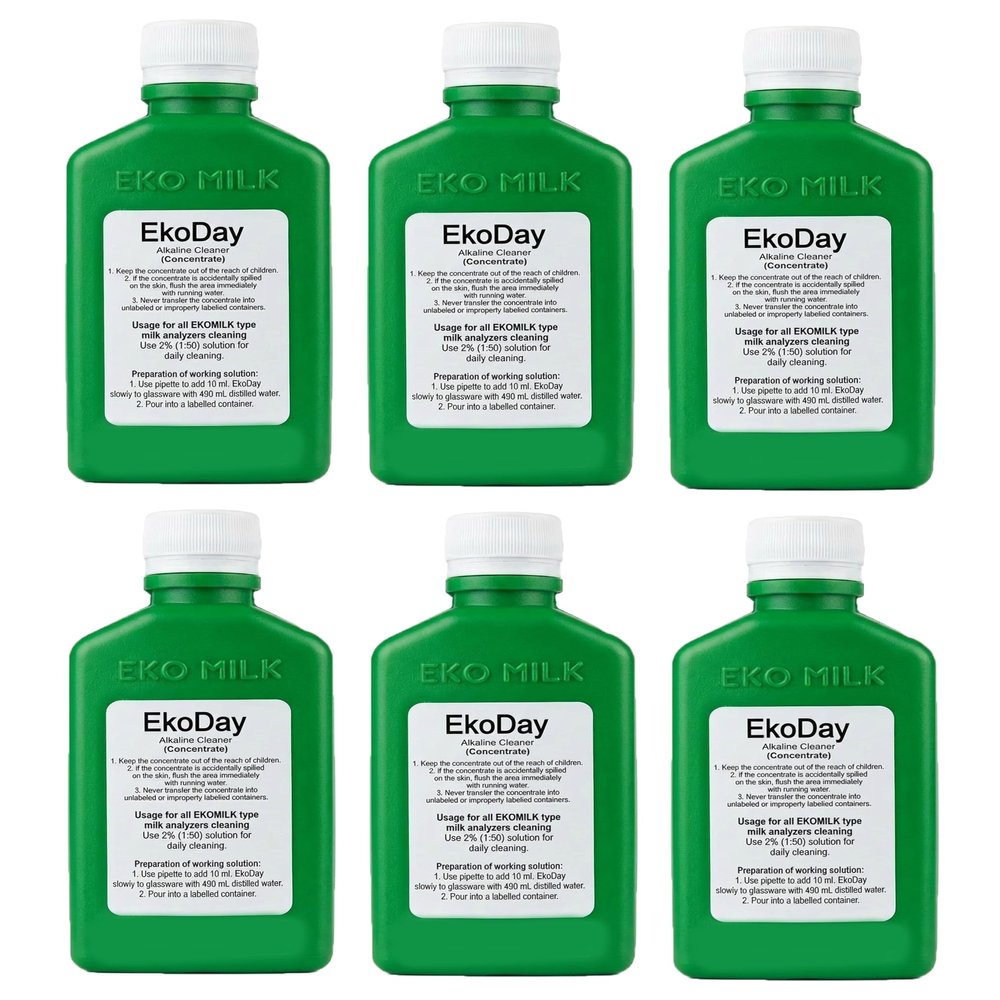 Eko Day 6 Pack Milk Analyser Cleaning Solution For Lactosan Daily Cleaner Liquid | Removes Milk Residues, Grease Buildup | Keep Vessels Clean | 100% Non-Toxic, Safe For Copper | For All Milk Analyzers