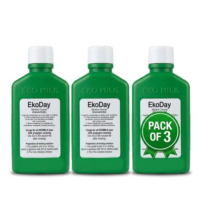 Eko Day 3 Pack Milk Analyser Cleaning Solution For Lactosan Daily Cleaner Liquid | Removes Milk Residues, Grease Buildup | Keep Vessels Clean | 100% Non-Toxic, Safe For Copper | For All Milk Analyzers