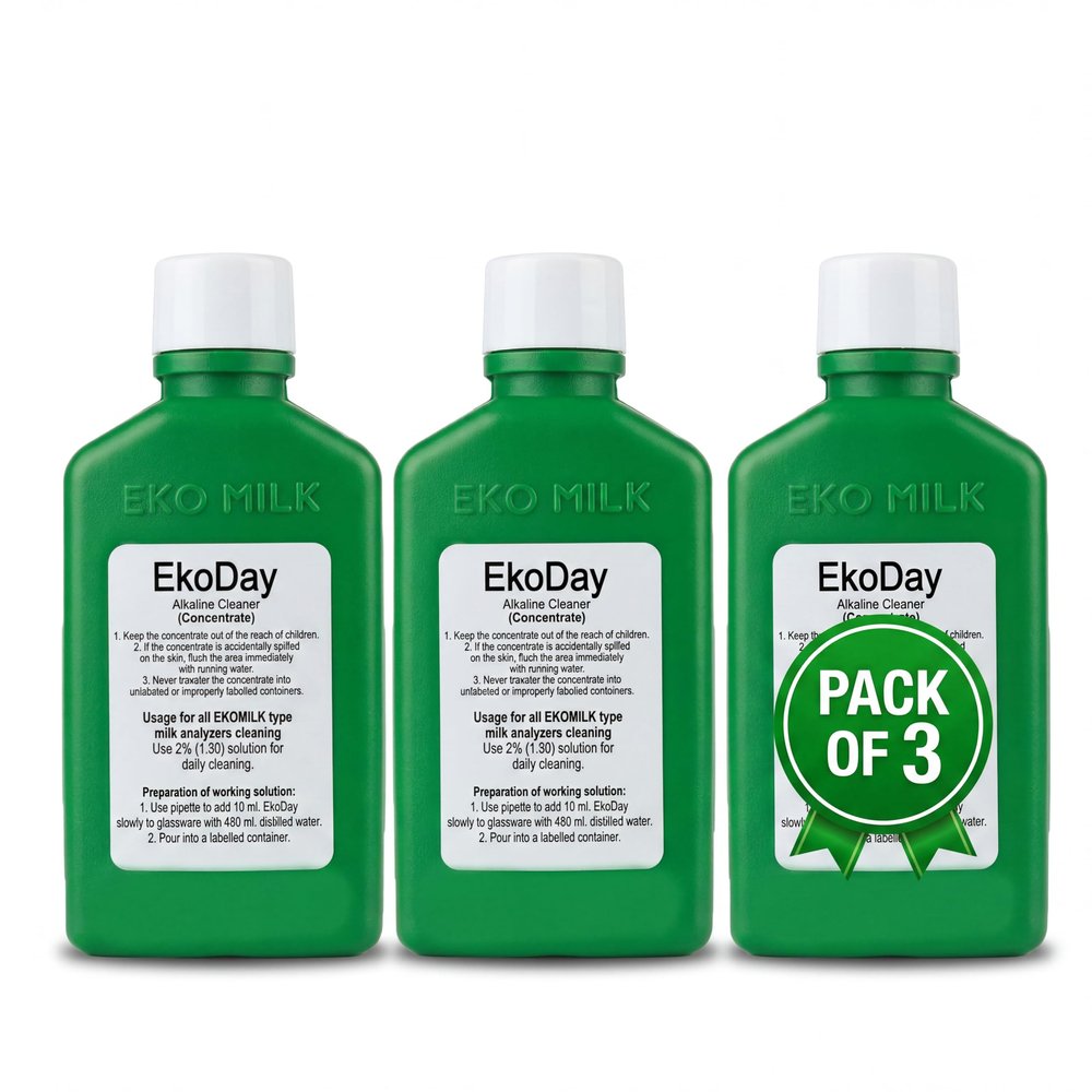 Eko Day 3 Pack Milk Analyser Cleaning Solution For Lactosan Daily Cleaner Liquid | Removes Milk Residues, Grease Buildup | Keep Vessels Clean | 100% Non-Toxic, Safe For Copper | For All Milk Analyzers