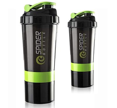 Cool Indians Premium Protein Shaker Bottle Combo with 2 Extra Compartment for Gym,Sports & Exercise l Shaker Bottle | Gym Shaker l Protein Shaker | Sipper Bottle 500 ML. (Green)